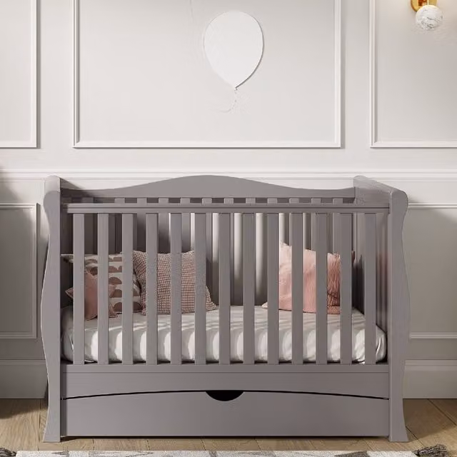 Gilbert Cot Classic Baby Bed in Grey with Drawers and Foam Mattress