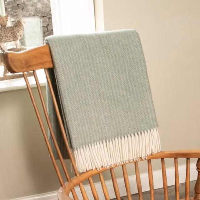 Native Natural Green Checked Wool Blanket