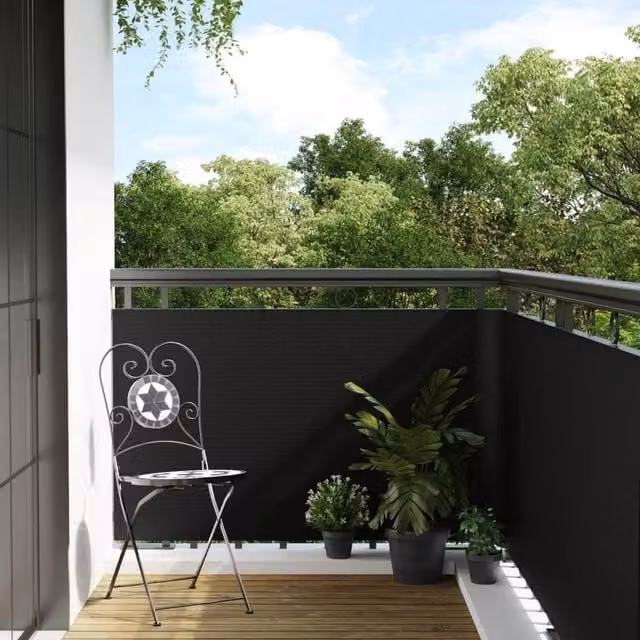 Berkfield Home Black Poly Rattan Balcony Screen, W: 1000 cm, H: 90 cm