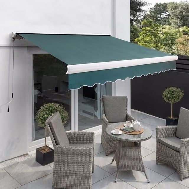 Primrose Full Cassette Electric Patio Awning with 4m Canopy in Plain Green