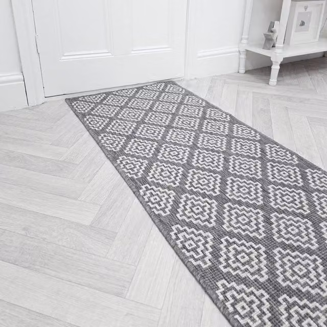 runrug Olmec Grey Reversible Indoor/Outdoor Carpet Runner Rug, W/D/H: 60 x 330 cm