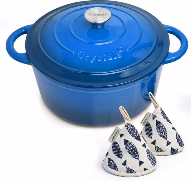 Crystals Enamelled Cast Iron Dutch Oven Stew Pot with Lid, Blue, 6.6 l