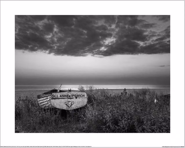 Howard Shooter Suffolk Aldeburgh Boat At Sunset Paper Poster Print in Black
