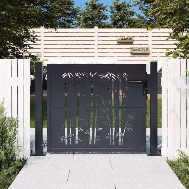 Berkfield Anthracite Steel Garden Gate with Bamboo Design, W: 80 cm, H: 105 cm