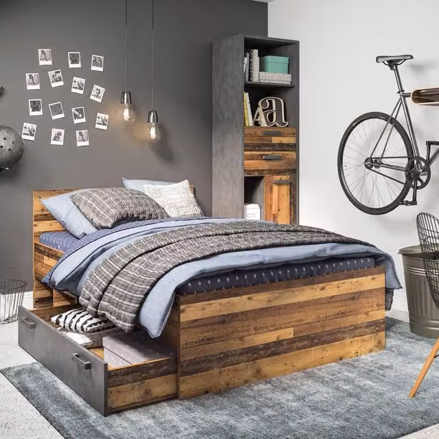Furniture To Go Brooklyn Solid Wood Underbed Drawer in Grey and Black