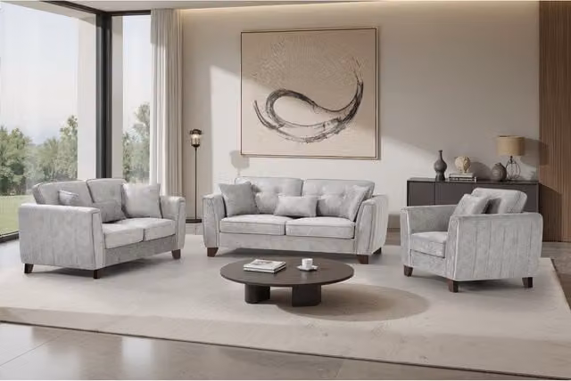 Comfy Living Modular Faux Suede Seating Set in Grey, including 3 Seater Sofa, 2 Seater Sofa and Armchair