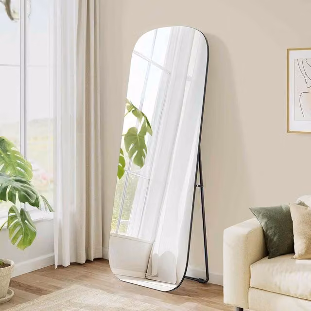 The Bazaarist Modern Full Length Standing Mirror in Black with Tempered Glass, H 160 cm x W 50 cm x D 1 cm