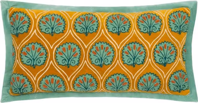 Paoletti 1973 Casa Embroidered Floral Cushion in Yellow and Blue with Feather Filling