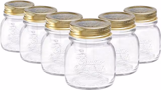 Bormioli Rocco Quattro Stagioni Glass Storage Jars, 150ml, Pack of 6, Clear
