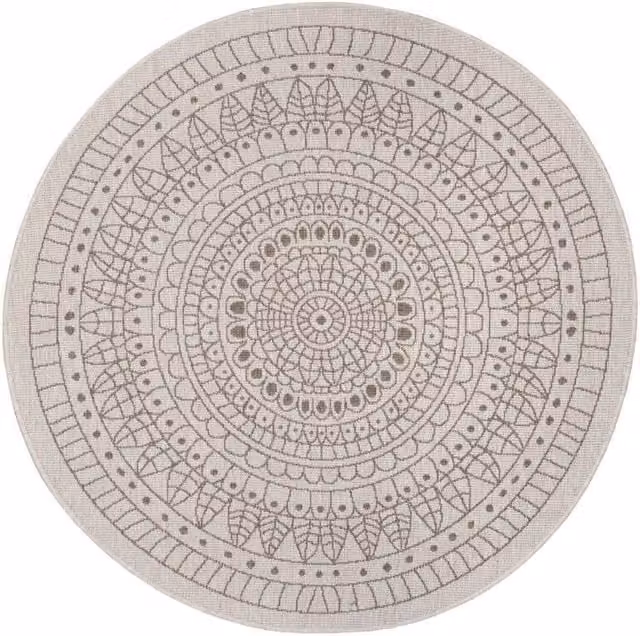 THE RUGS Porto Reversible Indoor Outdoor Round Flatweave Polypropylene Rug in Beige, Diameter: 140 cm