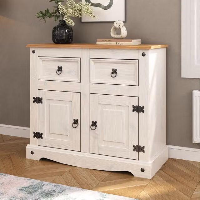 Mews Rustic Pine Sideboard in White and Black