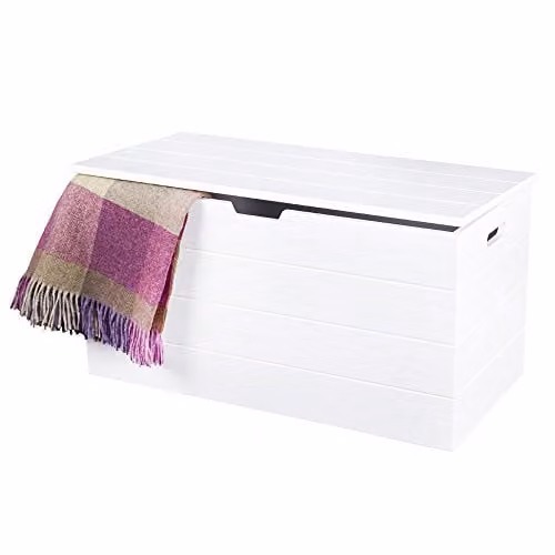 Elegant Brands White Lacquered Wooden Storage Ottoman with Soft Close Lid, W/D/H: 80 x 40 x 41.5 cm