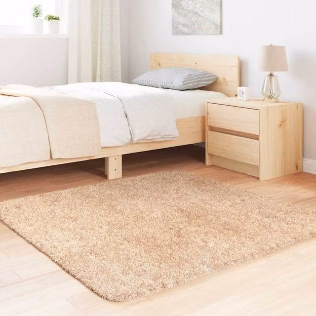 Berkfield Home NAVARRA Shaggy High Pile Rug, Beige, W/D: 120 x 120 cm