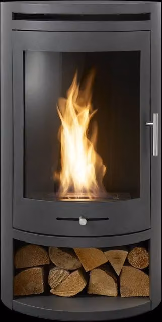 OKO S5 Bio Ethanol Cylinder Stove with Log Storage in Charcoal Grey