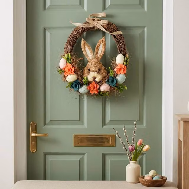 Garden Greatness Easter Half Wreath with Rabbit and Multicolour Flowers