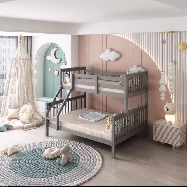 Kosy Koala Modern Triple Bunk Bed with Foam Mattresses in Grey