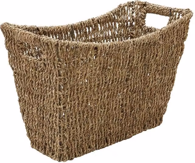 JVL Seagrass and Metal Magazine Rack in Brown or Yellow, W/D/H: 41.0 x 28.0 x 20.0 cm