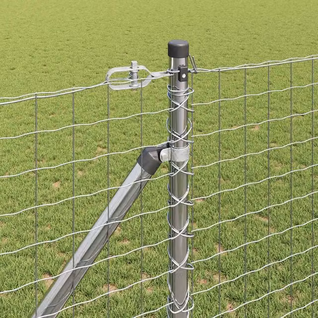 vidaXL Berkfield Home Full Fence Posts and Spike Set of 26, Silver Galvanised Steel, Round