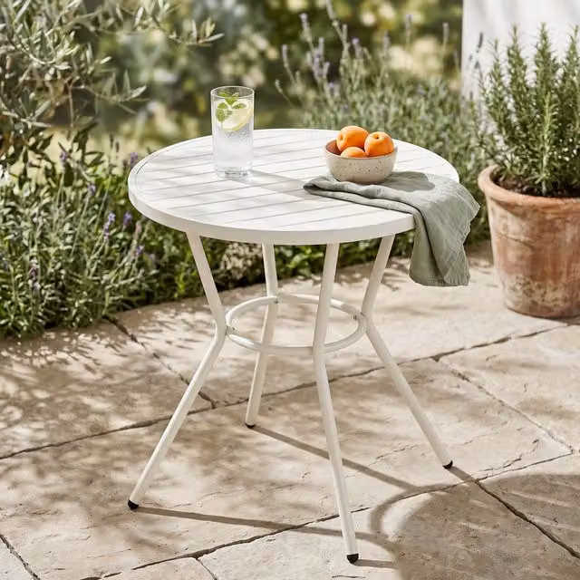 Core Products Round Garden Bistro Table in White Plastic and Powder Coated Steel