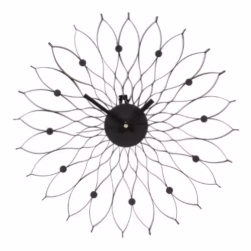 Premier Housewares Styro Modern Round Analog Quartz Wall Clock in Black and Silver Metal