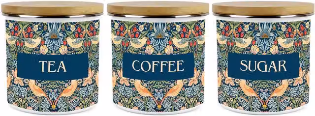Purely Home Blue Strawberry Thief Ceramic Kitchen Canister Set of 3, Floral Design