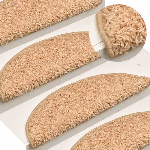 Berkfield Home Self-Adhesive Carpet Stair Treads, 15 Pieces, Gold/Beige, W: 65 cm, D: 21 cm, H: 4 cm