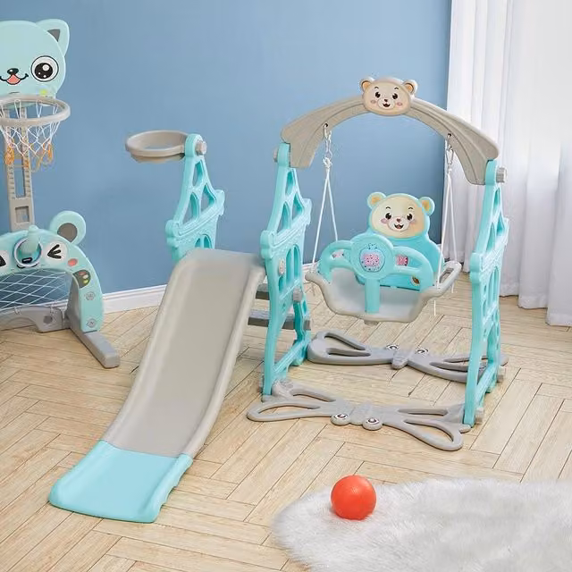 Livingandhome Toddler Swing and Slide Playset with Animals in Green