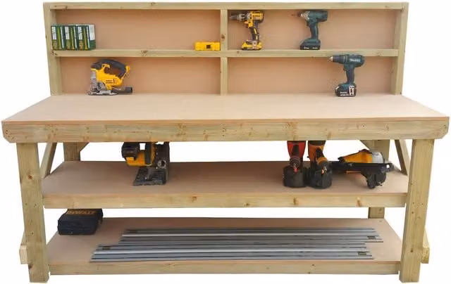 Arbor Garden Solutions MDF Top Workbench with Back Panel and Double Shelf in Natural, Width: 240 cm
