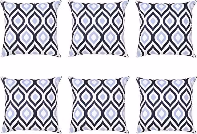 Gardenista Set of 6 Graphic Printed Outdoor Garden Scatter Cushions in Black, Grey and Blue
