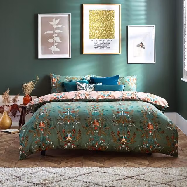 Make it a Home Reversible Floral Duvet Cover Set in Green and Pink, 180 x 200 cm
