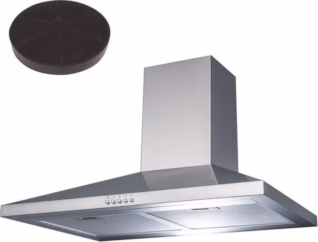 SIA Silver Stainless Steel Wall Mounted Chimney Cooker Hood Extractor with Activated Carbon Filter, W: 70 cm, D: 49 cm, H: 66 cm