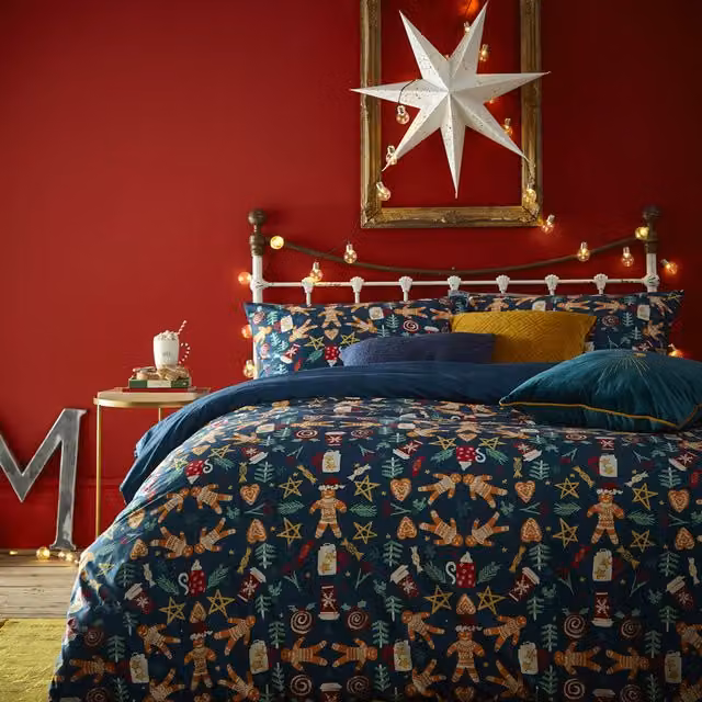 Make it a Home Yuletide Treats Christmas Duvet Cover Set, Blue, 140 x 200 cm