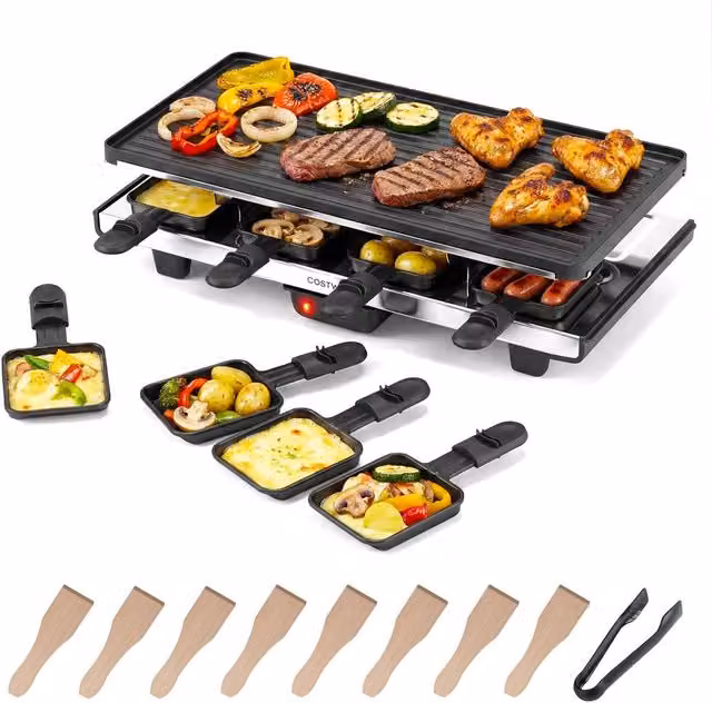 Costway 2-in-1 Raclette Table Grill and Griddle with Reversible Nonstick Aluminium Plates in Black