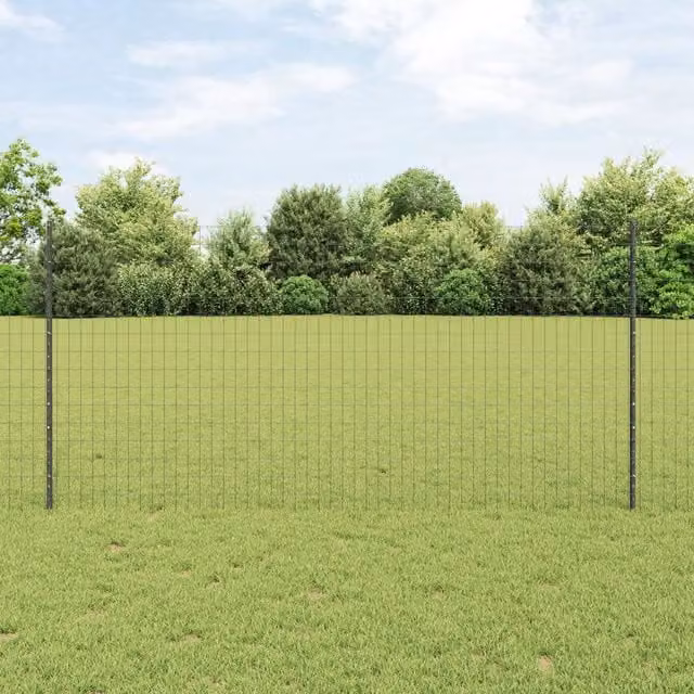 Berkfield Home Euro Fence Steel with 10 U Posts, Grey, W: 10 m, H: 1.2 m