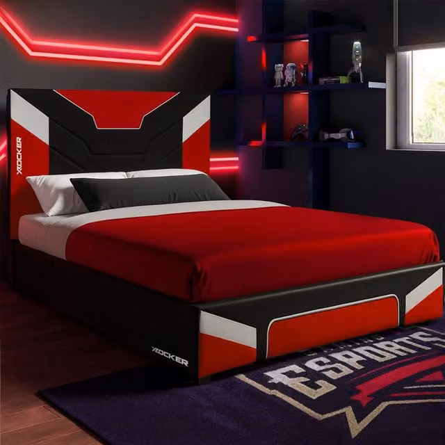 X-Rocker Cerberus MKII Upholstered Gaming Bed Frame for Kids and Teens in Red or Blue, W/D/H: 135 x 190 cm