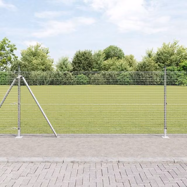 Berkfield Home Set of 2 Round Galvanised Steel Fence Posts in Silver