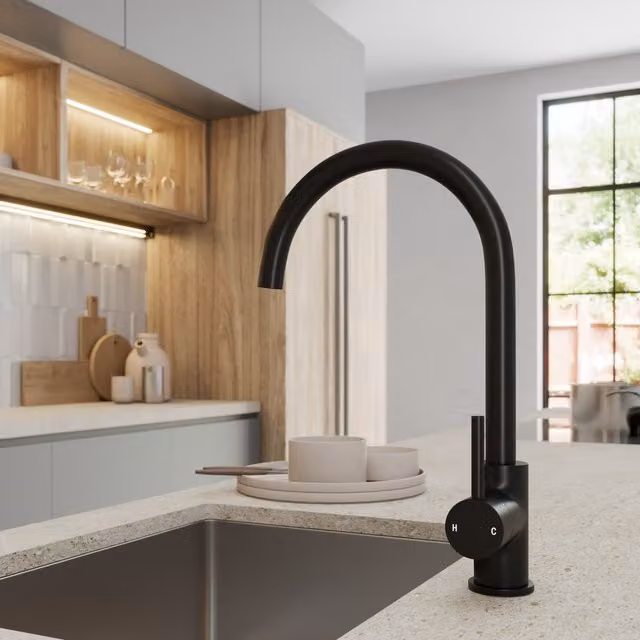 Kitchflow Single Lever Kitchen Mixer Tap with Swivel Spout in Matt Black