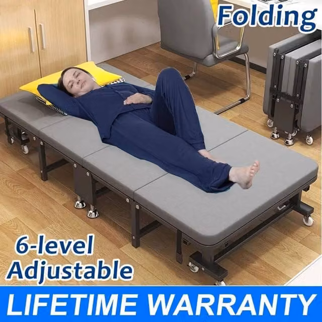 NESTLUNE Grey Folding Single Rollaway Guest Bed with Metal Frame