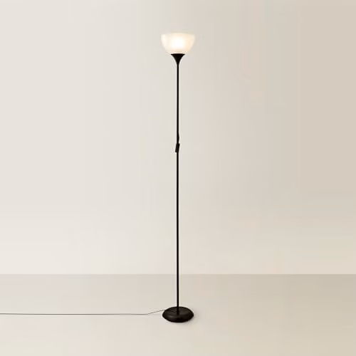 ValueLights Modern Black and Copper Uplighter Floor Lamp with White Glass Dome Shade, H: 180 cm