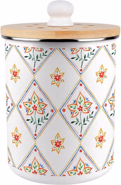 Purely Home Diamond Floral Metal Food Waste Caddy with Flip Lid, White, 2L
