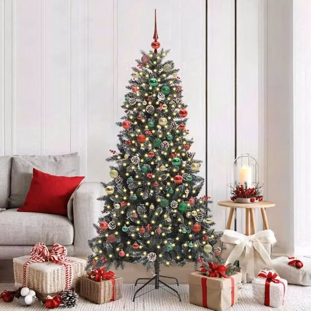 Berkfield Home Green Artificial Christmas Tree with 300 LEDs, W/D/H: 99 x 99 x 180 cm