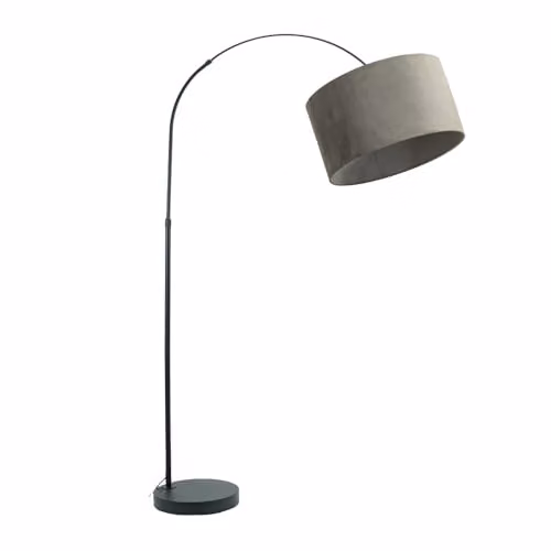ValueLights Louis Black Metal Arched Floor Lamp with Grey Fabric Shade