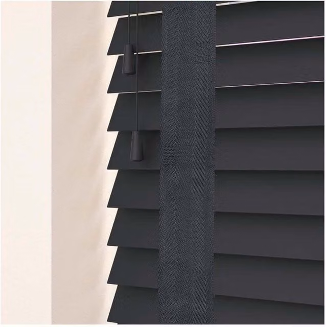 NewEdgeBlinds 50mm Real Wood Venetian Blind with Tapes, Slate Grey, W: 55 cm, H: 120 cm