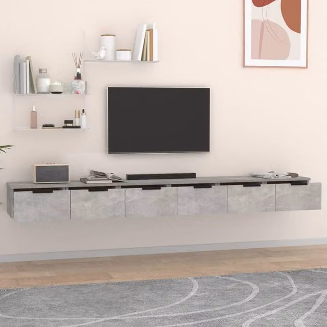 Berkfield Home Wall Mounted Cabinets, 2 Piece, Concrete Grey, W/D/H: 102 x 30 x 20 cm