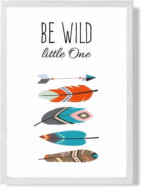 ARTZE Be Wild Feathers Tribal Quote Framed Print, Red and White, A2