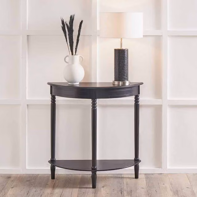 Pacific Lifestyle Classic Black Lacquered Wooden Console Table for Hallways and Living Rooms