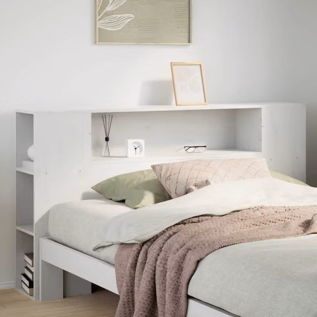 Berkfield Home White Rustic Solid Pine Headboard with Integrated Nightstands and Shelving, 160 cm