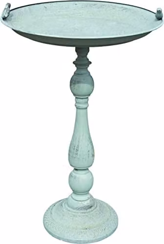 St Helens Home & Garden Ornamental Metal Pedestal Bird Bath in Green, H 55 cm x W 35 cm x D 35 cm