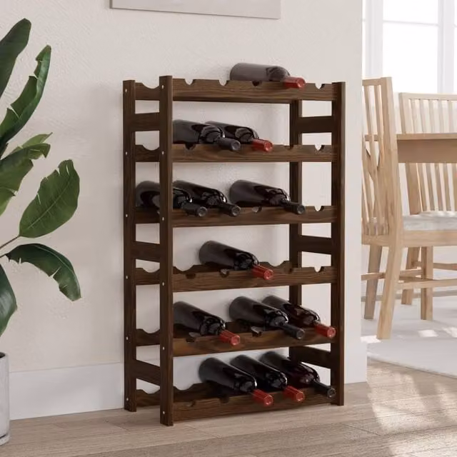 Berkfield Home Rustic Brown Solid Wood Pine Wall Mounted Wine Rack for 30 Bottles