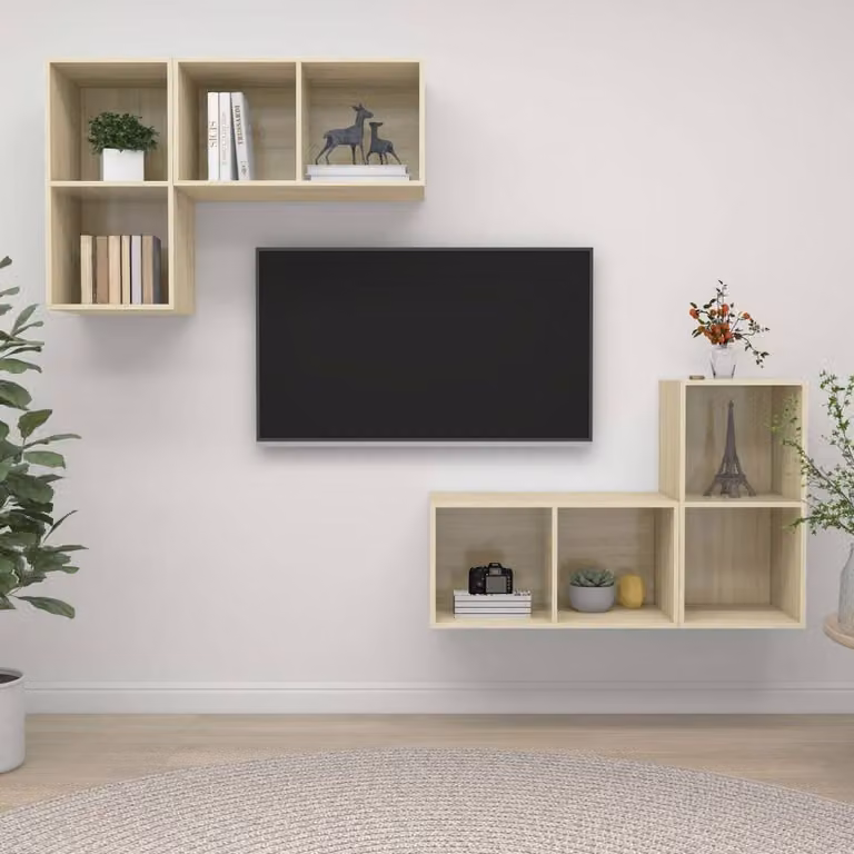 Berkfield Home Set of 4 Wall-mounted TV Cabinets in Sonoma Oak, Light Brown